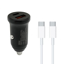 Slika od Auto punjac 30W USB-A + Type-C ulaz sa Type-C na Type-C kablom sivi