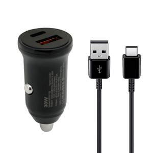 Slika od Auto punjac 30W USB-A + Type-C ulaz sa USB-A na Type-C kablom sivi